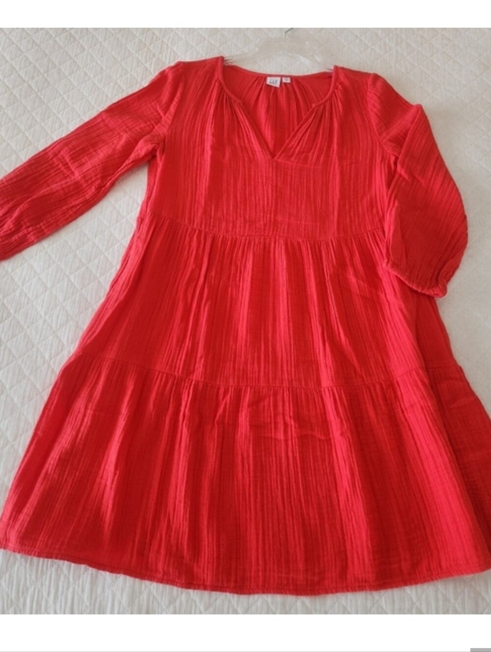 GAP Women's Bright Orange Tiered Cotton Gauze Midi Dress XSP Runs L - Picture 8 of 8